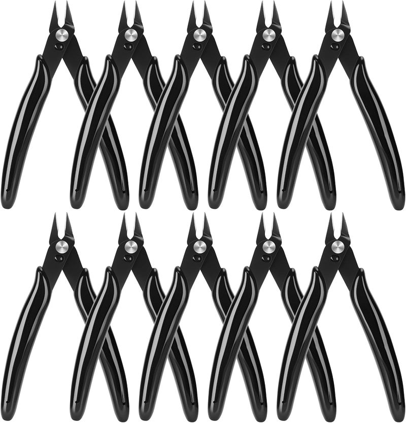 EamPrsk 5 Inch Flush Cutters, 10 Pack Micro Wire Cutters, Sharp Zip Tie Cutter, Precision Wire Cutters for Crafting, Jewelry Making, Plastic Models, 3D Print, Electronics, Floral - Image 1